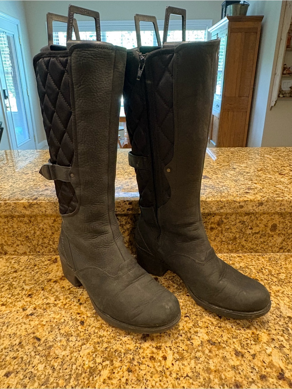 Merrell Chateau Quilted Tall Winter Boots 8.5 Water Resistant Black Leather EUC - Picture 2 of 11